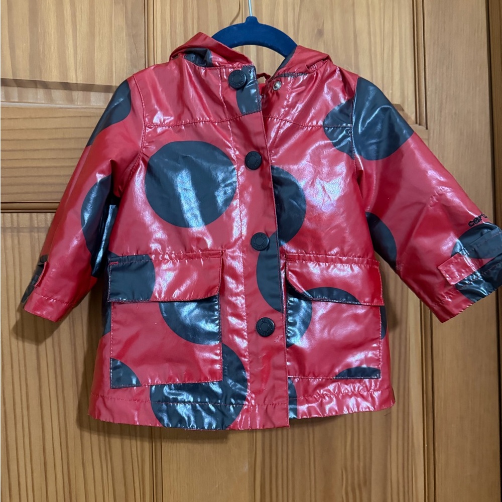 Y2K Kids Red Waterproof Lady Bug Hooded Jacket with Black Polka Dots 12m